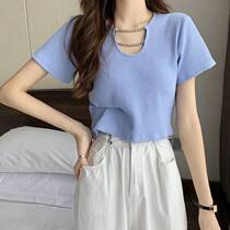 Short T-shirt womens clothes Han short sleeve coat summer design sense in wearing high waist fit and thin sweet spicy wind