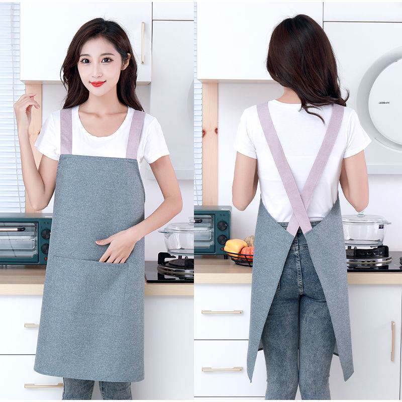 Tie-free apron cotton and linen home kitchen 2022 new waterproof work clothes female milk tea shop couple dining