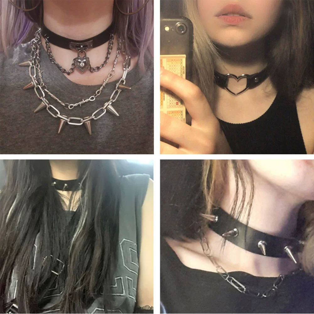 Хараджуку чокер Sexy Heart Lock Key Rivets Black Goth Punk