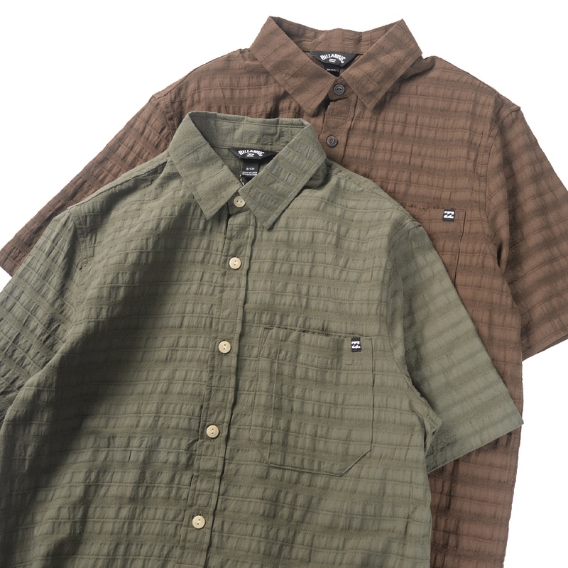 Australian Brand Billabong American Retro Pleated Short-Sleeve Shirt for Men, Summer Loose Casual Textured Shirt 2 Australian Brand Billabong American Retro Pleated Short-Sleeve Shirt for Men, Summer Loose Casual Textured Shirt 2