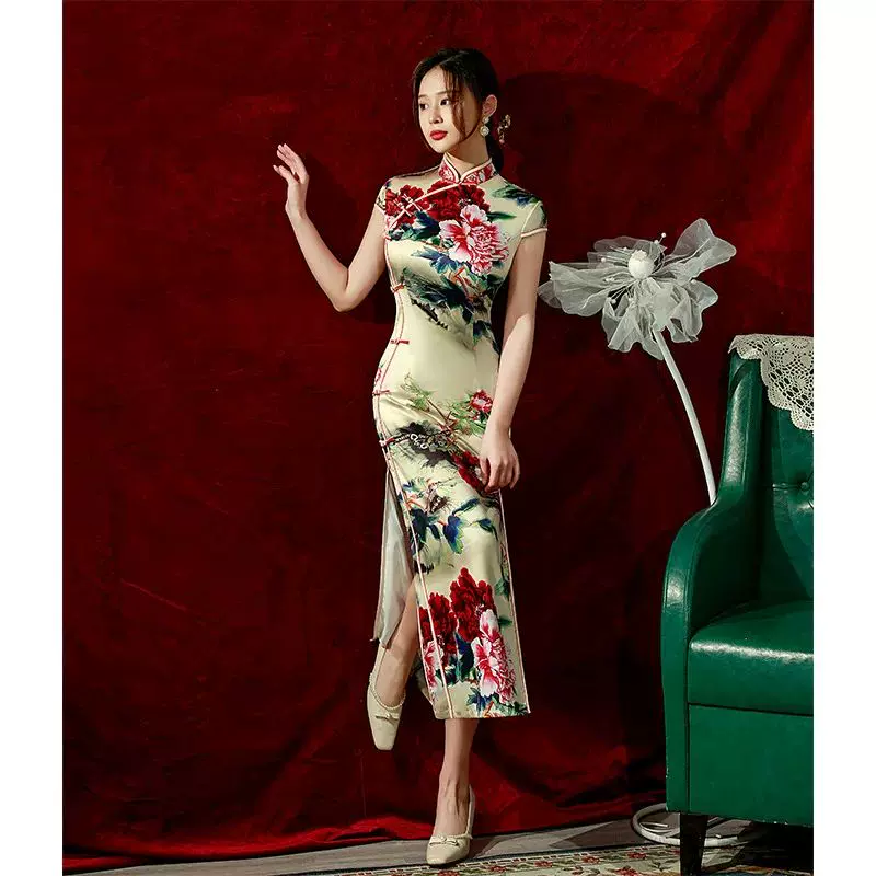 Платье чипао/кюпao 2022 осень новая шёлк Ийсай Qipao три четверти