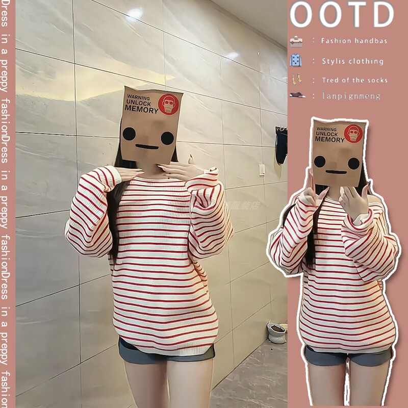 Korean-Style Exquisite Retro Striped Simple and Casual Autumn/Winter Set for Women, Featuring a One-Shoulder Knitted Top and Denim Shorts Korean-Style Exquisite Retro Striped Simple and Casual Autumn/Winter Set for Women, Featuring a One-Shoulder Knitted Top and Denim Shorts