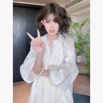 Miao Xiaonians self-made womens fairy dress Milan French embroidery gentle style loose slimming lantern sleeve temperament