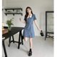 Rose Girl i spring and summer new casual POLO collar slimming contrast stitching denim dress for women