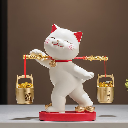A Bucket of Gold Lucky Cat Figurine, Housewarming and Opening Gift, New Chinese-Style Living Room Tv Cabinet, Company Cashier Counter Decoration