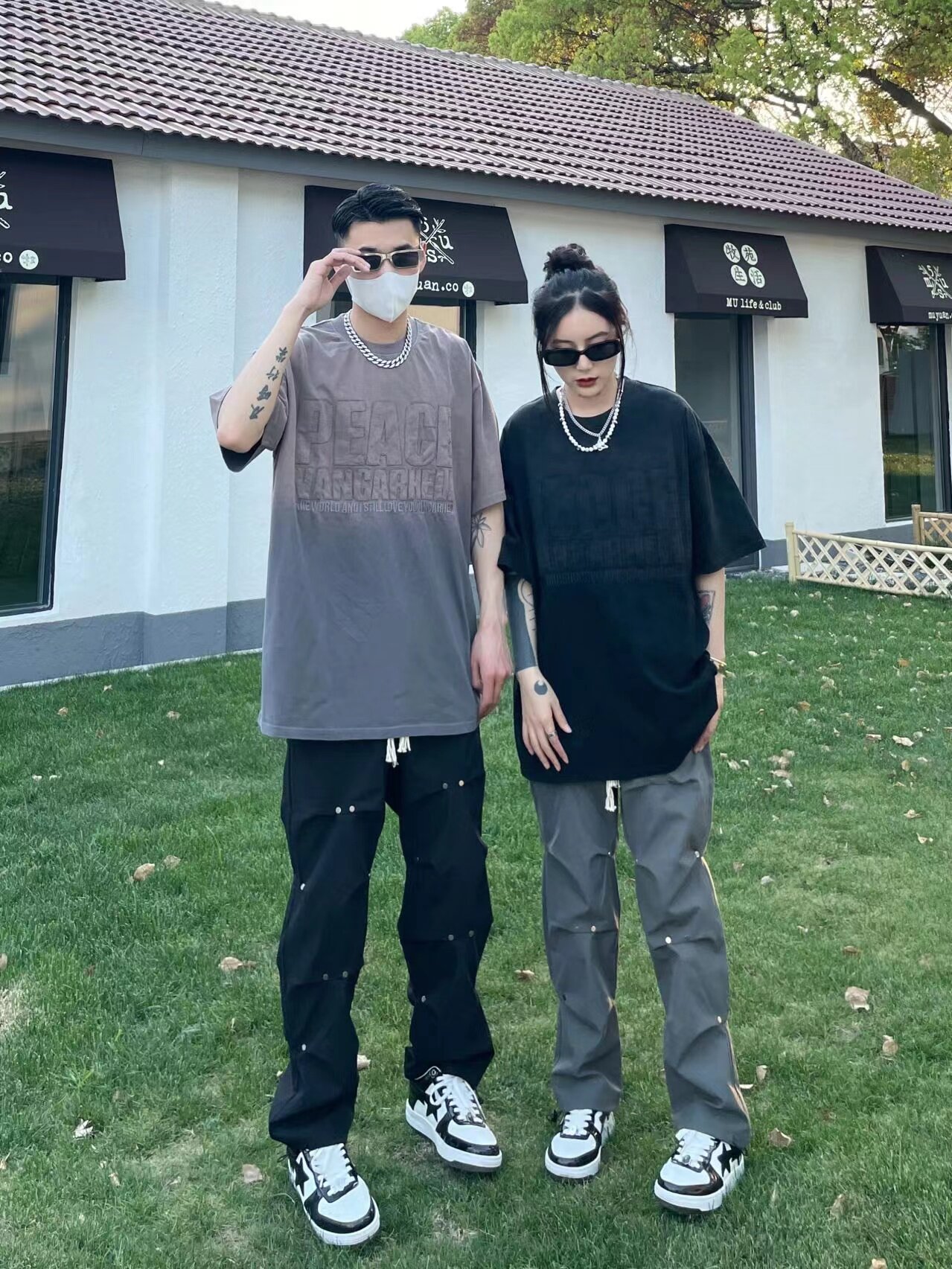 美式高街vibe风工装裤男设计感褶皱编织绳宽松直筒休闲情侣长裤子详情3