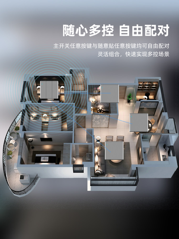 Taoyu Remote Control Switch Wireless Remote Control Wiring-Free Dual Control Random Sticker Intelligent Remote Large Panel 220V Household Light