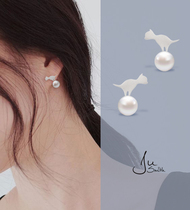 Ju Smith original jewelry Cat Lady series stepping on pearl ball Cat baby silver plated 18k platinum earrings