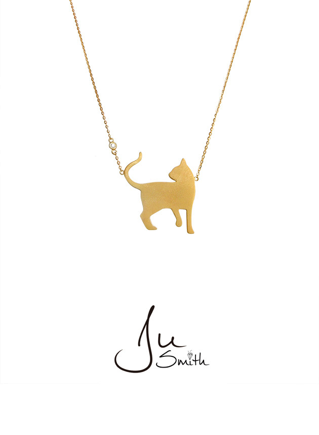 Ju Smith Original Jewelry Cat Lady Series Diamond Cat Silver Plated 24k Gold Parenting Necklace