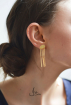 Ju Smith original design Vintage retro series silver plated 24k gold small tassel cloud earrings