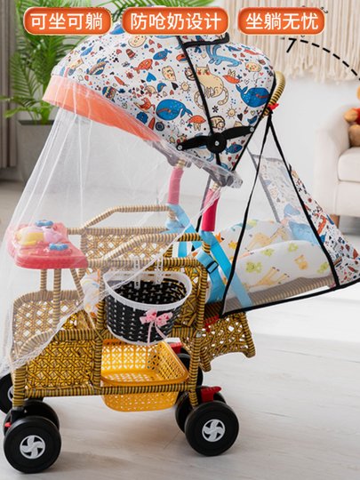 Summer Baby Bamboo Stroller, Lightweight Baby Rattan-Like Stroller, Children's Bamboo Stroller, Kids' Rattan Chair, Rattan Cart