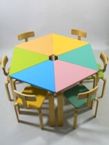 Training class hexagonal table small triangle table trapezoid kindergarten solid wood color combination childrens complete set of tables and chairs