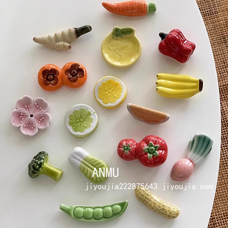 Anmu Liangpin 日本の野菜と果物の食品下絵色セラミック箸ホルダーテーブル装飾箸枕