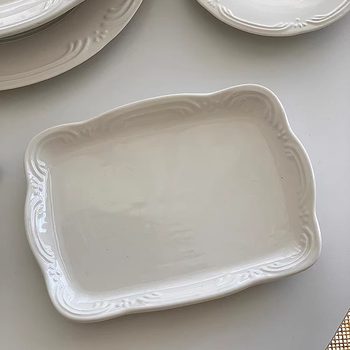 安木良品 外贸出口 法式ins复古浮雕花边陶瓷西餐盘子牛排餐菜盘