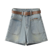 American retro high-waist denim shorts womens summer thin 2024 new small stretch a-line wide-leg hot pants