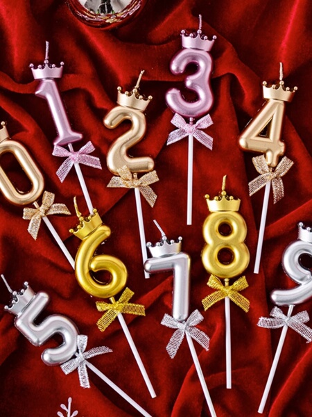 Baking Cake Decoration Crown Bow Number Candles Gold and Silver 0-9 Birthday Party Dessert Plug-In Accessories