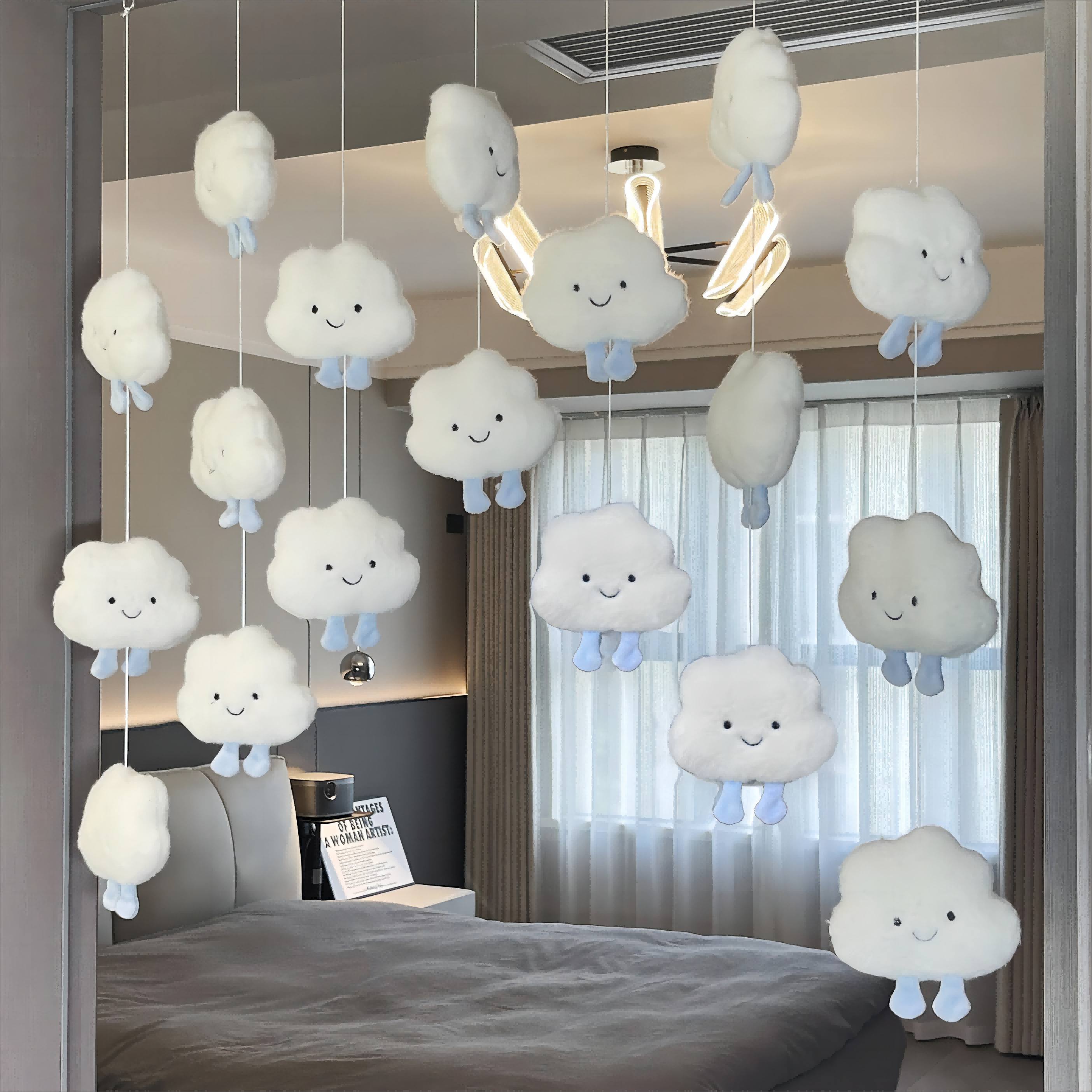 Home Cloud Door Curtain Cute Cream Wind Trim Plush Day Tying with wind hanging curtain Children's room bedroom door hanging decoration-Taobao