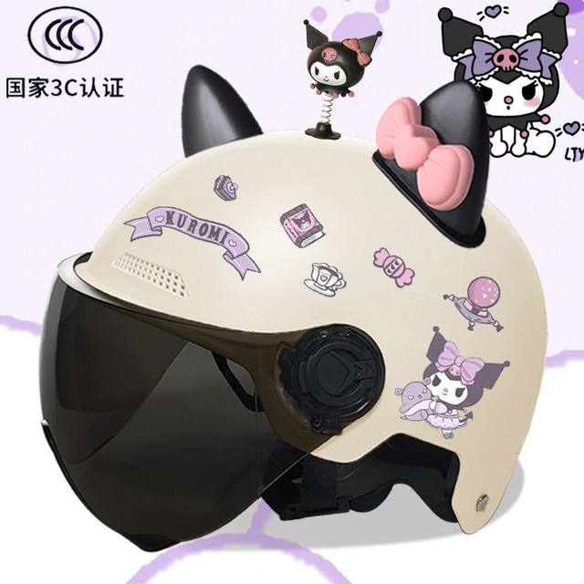 3C Certified Electric Vehicle Helmet for Women Cute Kurome All Seasons Sanrio Summer Sun Protection Children's Safety Hat