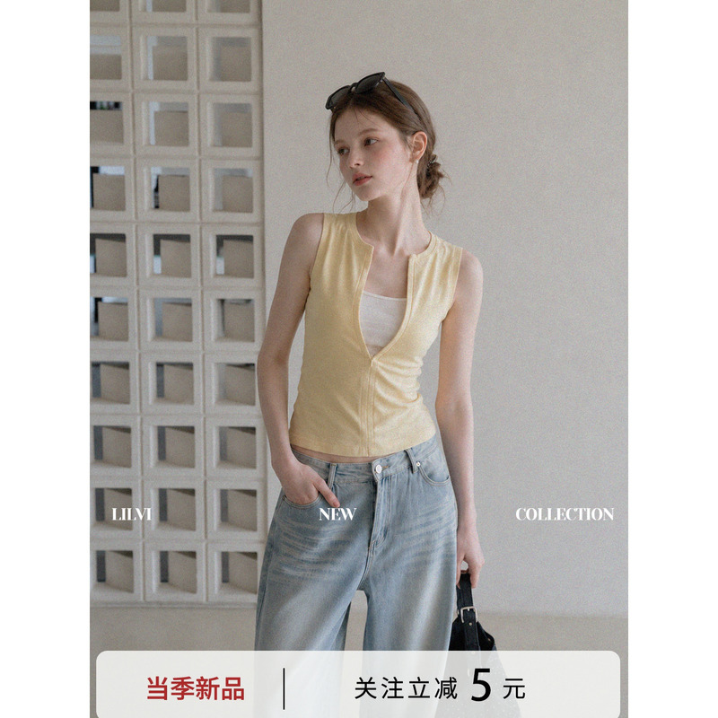 Lilvi Yellow Zipper Sports Camisole for Women, Summer 2026 New Style, Slim Fit Sleeveless Top for Outerwear Lilvi Yellow Zipper Sports Camisole for Women, Summer 2026 New Style, Slim Fit Sleeveless Top for Outerwear