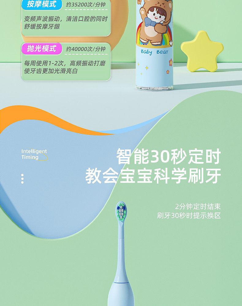 奥克斯 ACE-3904A1 儿童全自动充电声波式电动牙刷 含4支刷头 天猫优惠券折后¥68包邮(¥139-71)2色可选