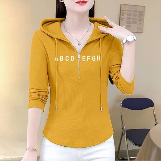 连帽卫衣女打底衫半拉链上衣秋冬季内搭矮个子外套修身时尚休闲衫