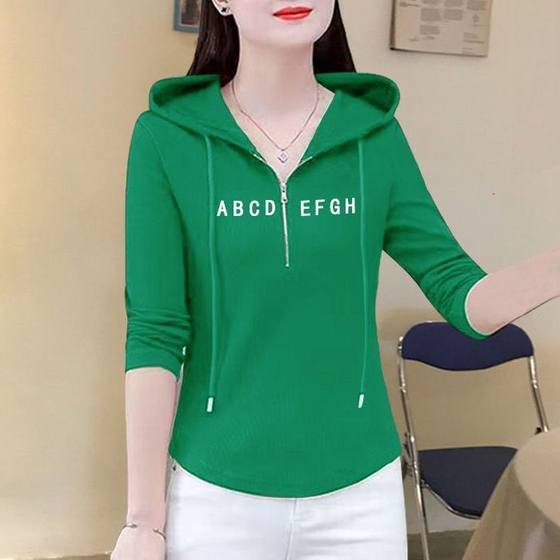 连帽卫衣女打底衫半拉链上衣秋冬季内搭矮个子外套修身时尚休闲衫