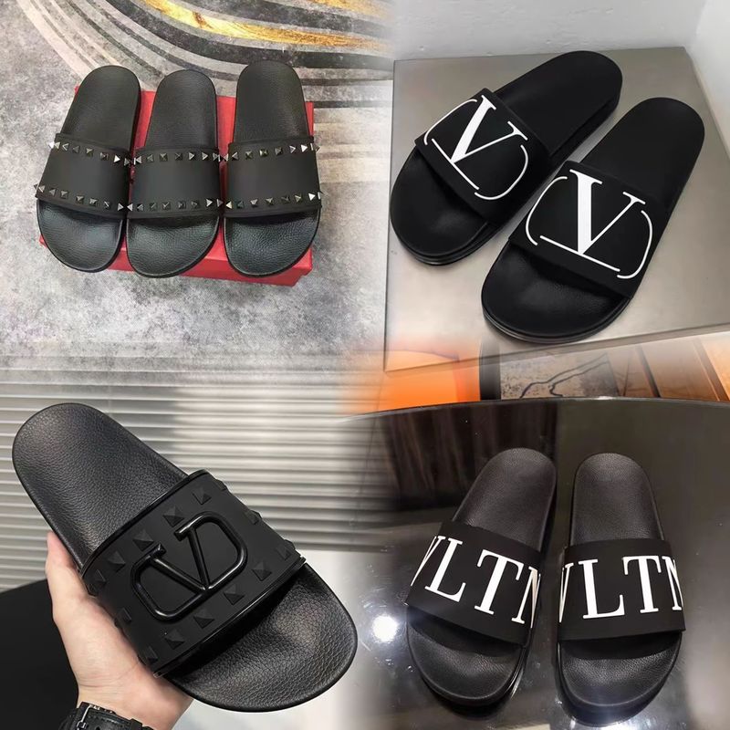 Spring and Summer New Style Rivet Slippers for Men and Women, Couple Slippers, Genuine Leather Letter Slippers, Beach Non-Slip Sandals, Trendy Slippers