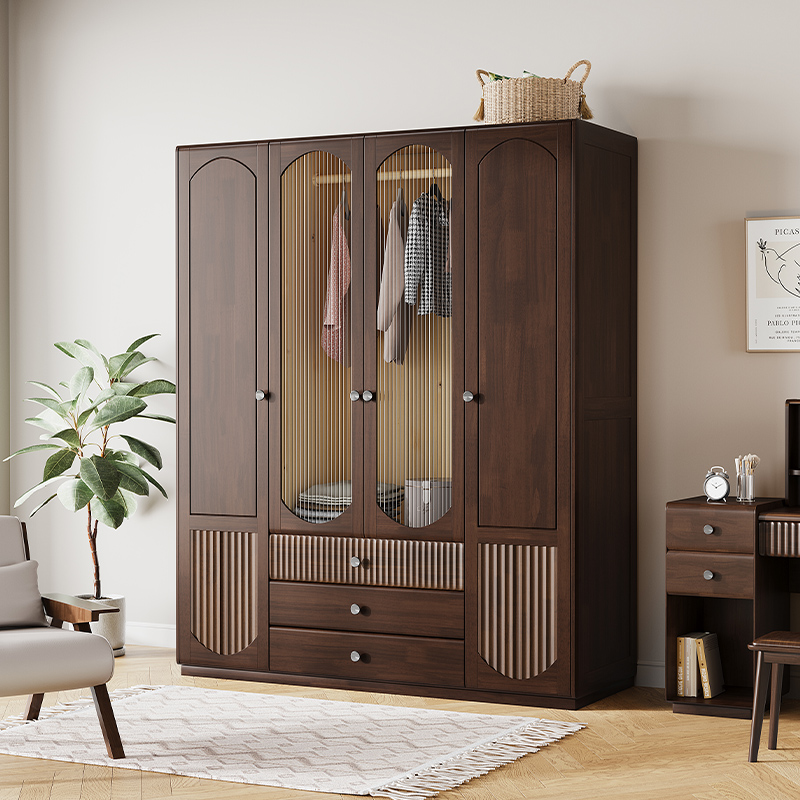 Walnuts Full Solid Wood Modern Minimalist Solid Wood Wardrobe Home Bedroom Small Household Type Nordic Closet Containing Multifunction-Taobao