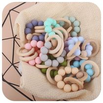 1Pcs New Beech Teether Silicone Beads Wood Rings Wooden Teet