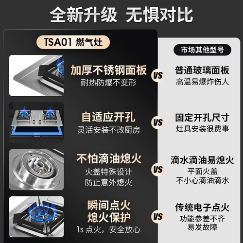[Государственная субсидия] Газовая плита Sakura Бытовая встраиваемая газовая плита из нержавеющей стали TSC01 Двухпортовая газовая плита с сильным огнем 46
