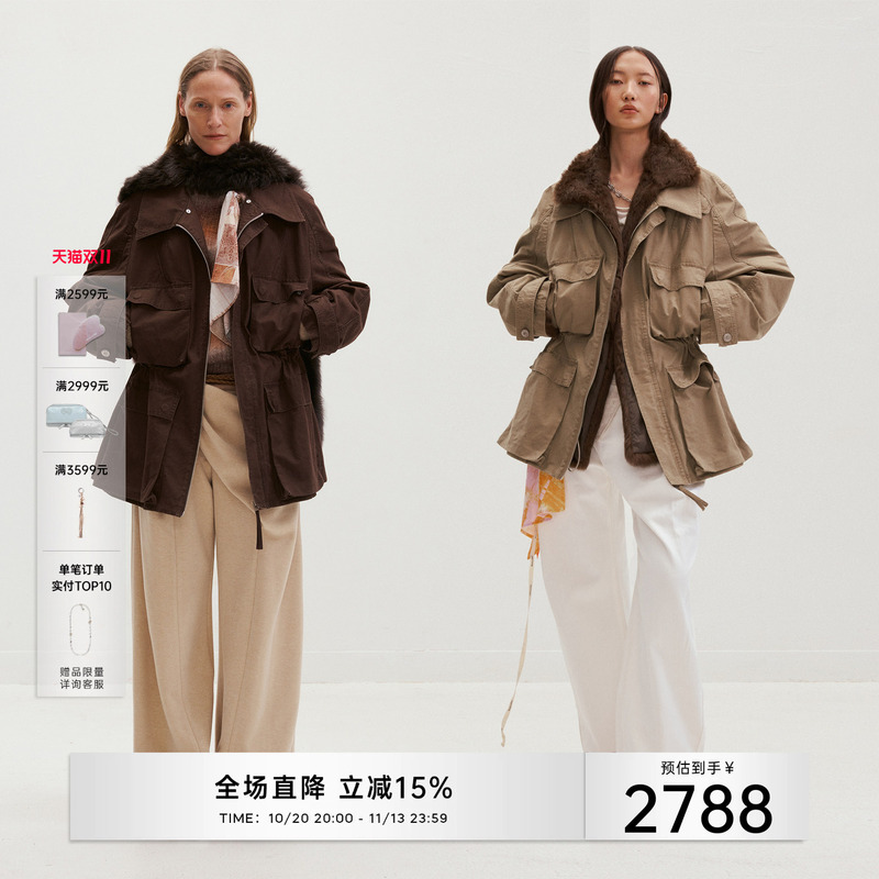 Medium Well_Detachable Rabbit Fur Two-Piece Parka Cotton Jacket_Rabbit Fur Parka