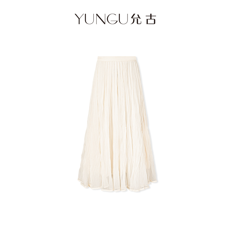 Yungu Graceful and Elegant Mesh Shimmering Large Hem Skirt 2026 Early Spring New Mid-Length Skirt Umbrella Skirt