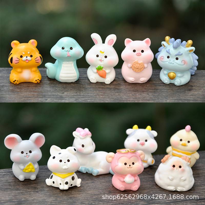 Cartoon Resin Duozodiac Baby Calf Small Animal Paparazzi Mercy rat Bull Tiger Rabbit Dragon Snake Horse Goat Monkey Chicken Dog Doll-Taobao