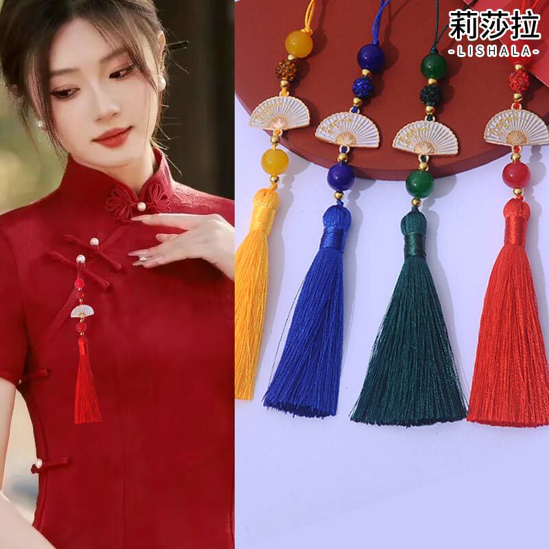 Tassel Handmade Chinese-Style Cheongsam, Pressed-Front Hanfu, Step-Blocking Hanfu, Fan Tassel, Disc Buckle Pendant, Fan Pendant, Ancient Style Tassel Handmade Chinese-Style Cheongsam, Pressed-Front Hanfu, Step-Blocking Hanfu, Fan Tassel, Disc Buckle Pendant, Fan Pendant, Ancient Style