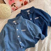 Soft and waxy denim shirt~ New autumn style boys’ simple and stylish tops versatile long-sleeved shirts for children and babies