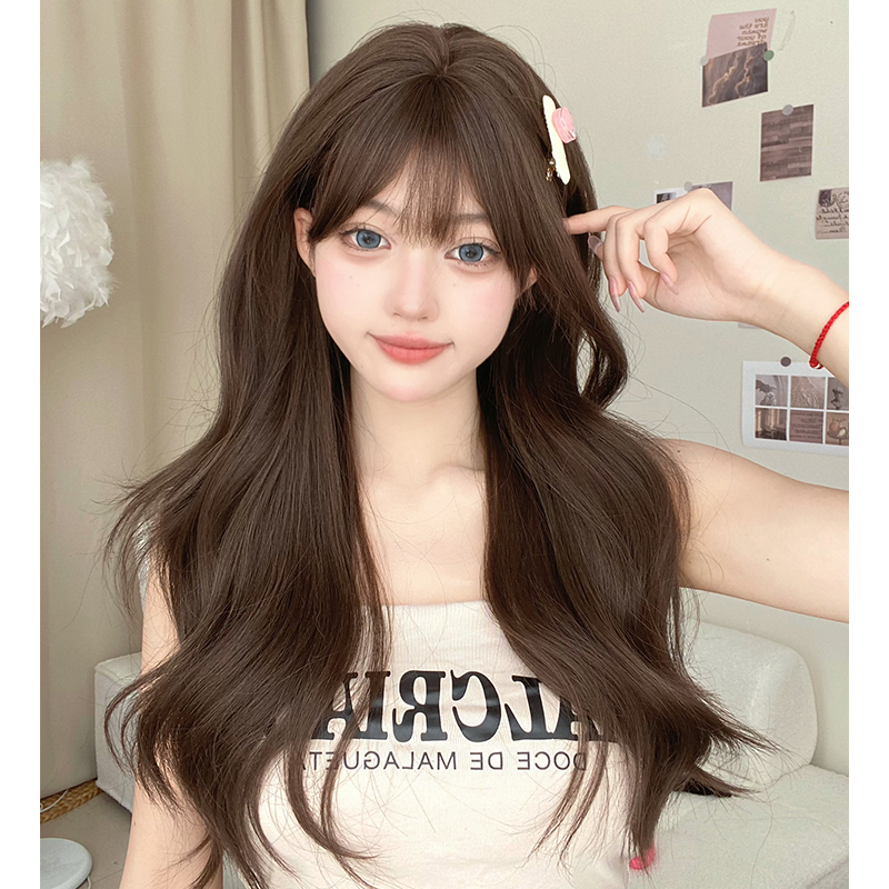 Wig woman long hair natural full head sleeve large wave long curly hair with long hair emulation hair jk full top wig-Taobao