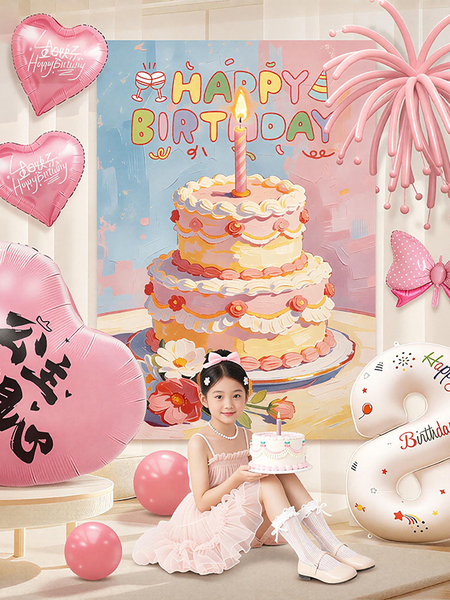 Children's Birthday Decoration Scene Backdrop Banner for Boys and Girls, Home Living Room Outdoor High-End Atmosphere