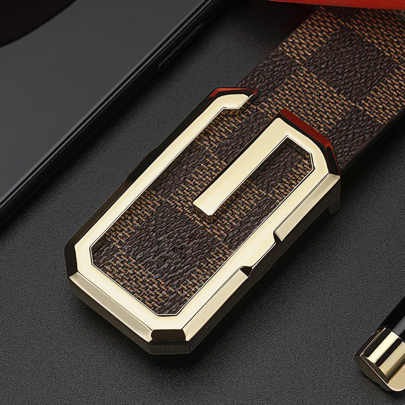 Belt Male Plaid Belt men Double face with cow leather Chessboard G Young Fashion Han Version Tide Pants Belt