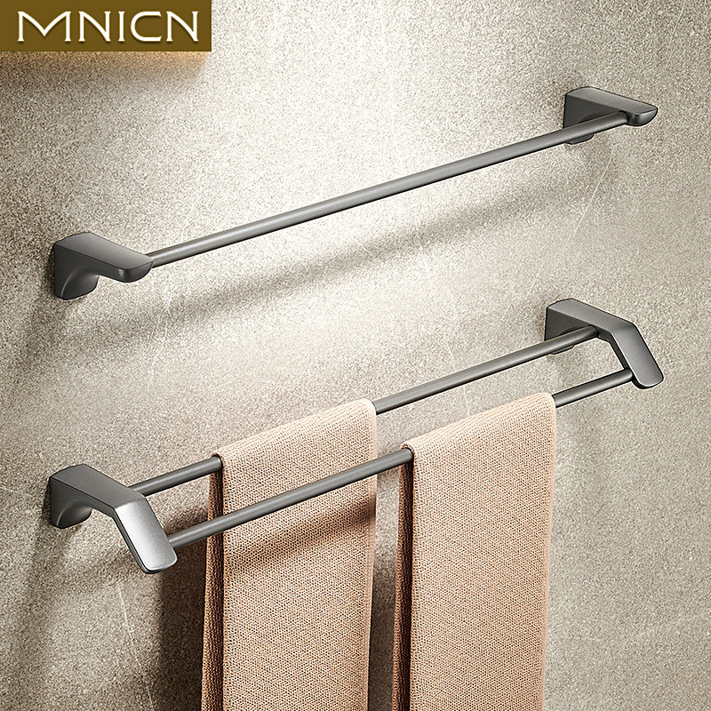 Gun Grey Towel Rack Single Pole Bathroom Towel Rod 304 stainless steel hanging bar toilet free of perforated double bar shelf-Taobao
