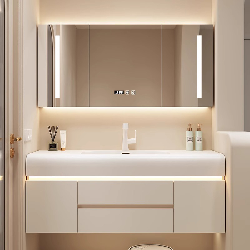 Cream Style Bathroom Cabinet Combination, Skin-Feel Integrated Basin, Bathroom Sink, Washbasin, Washbasin Cabinet Combination Cream Style Bathroom Cabinet Combination, Skin-Feel Integrated Basin, Bathroom Sink, Washbasin, Washbasin Cabinet Combination