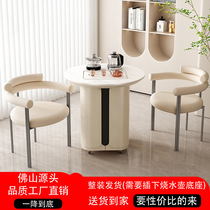 Cream style movable integrated tea table for home small tea table balcony small slate tea cart light luxury modern tea cabinet