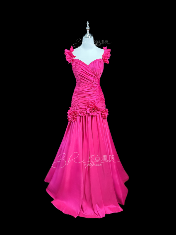 Rose|Zhiyin Dress 26Th Anniversary Rose Red Satin Vocal Solo Performance Exam Adult Ceremony Solid Color Mermaid Dress Rose|Zhiyin Dress 26Th Anniversary Rose Red Satin Vocal Solo Performance Exam Adult Ceremony Solid Color Mermaid Dress