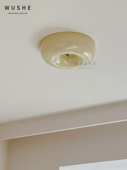 Imported Puri Pudding Ceiling Lamp, Mid-Century Cream Style Bedroom Lamp, French Retro Study Room, Hallway, Balcony Eye Protection Lamp