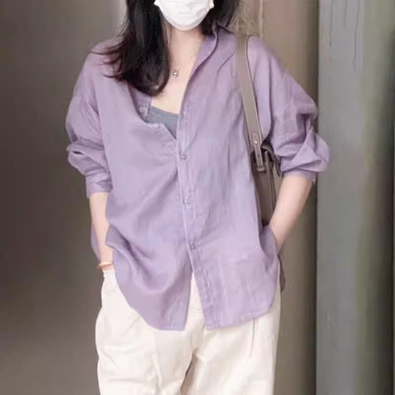 This Year's Trendy French-Style Purple Long-Sleeve Sun-Protective Shirt for Women, Loose and Versatile, Casual and High-End Fashion Top for Summer This Year's Trendy French-Style Purple Long-Sleeve Sun-Protective Shirt for Women, Loose and Versatile, Casual and High-End Fashion Top for Summer