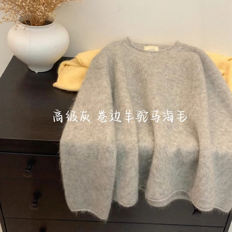 Highly Recommended! High-End Gray Pullover Sweater for Women, Autumn and Winter, Lazy Style, Loose Knit Top