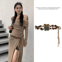 Wasteland style accessories belt bohemian retro ethnic style hand-woven bow lace-up decorative chain