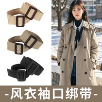Khaki trench coat with belt striped waistband and decorative dress with wool coat with bow tie