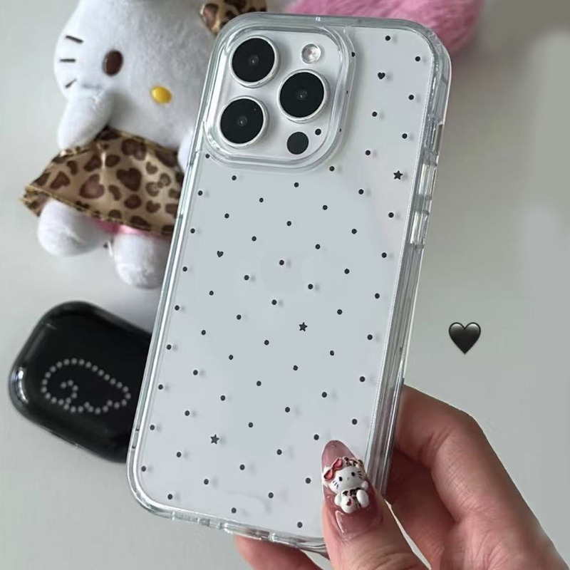 Korean ins Polka Dot Star Phone Case Iphone16Pro Soft Case 12 Apple 15 Compatible 13 Full Coverage 11 for Women 14 New Model 16 Niche 15Pro Full Coverage Anti-Drop Xr Japanese and Korean Style Protective Case