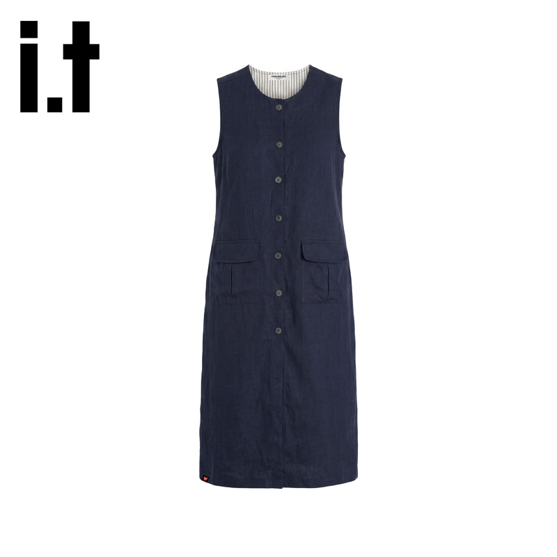 It:Chocoolate Dark Blue Sleeveless Casual Dress for Women 2026 Summer New Mid-Length Loose Dress
