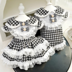 Chanel-Style Large Dog Leashable Dress for Golden Retrievers, Flutter-Sleeve Dress for Cats, Teddy Pet Supplies, Cat Clothes and Apparel